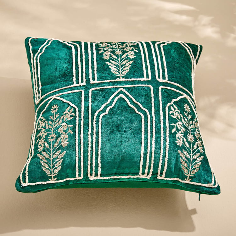 Extravagance Mughal Era Embroidered Cushion Cover - 40x40cm