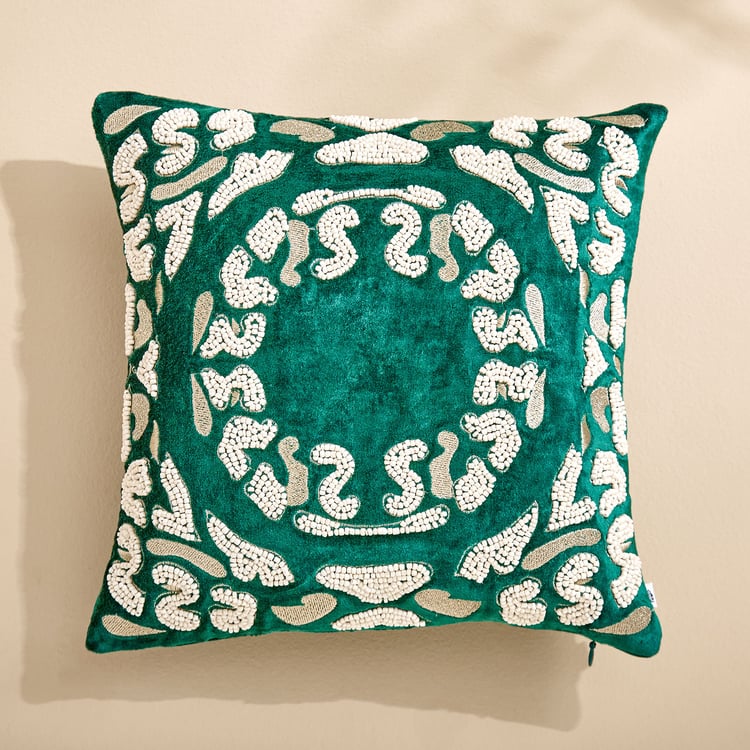 Extravagance Mughal Era Beaded Cushion Cover - 30x30cm