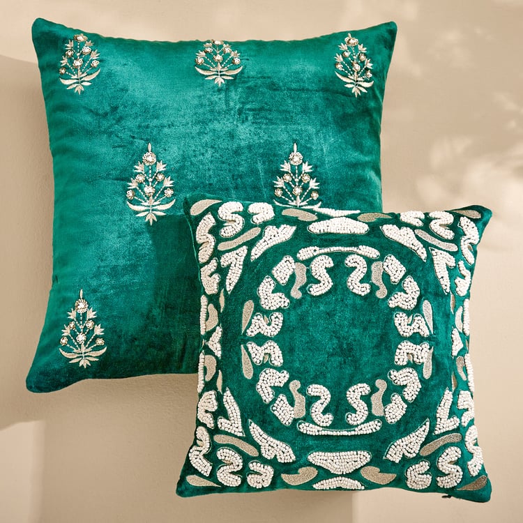 Extravagance Mughal Era Beaded Cushion Cover - 30x30cm