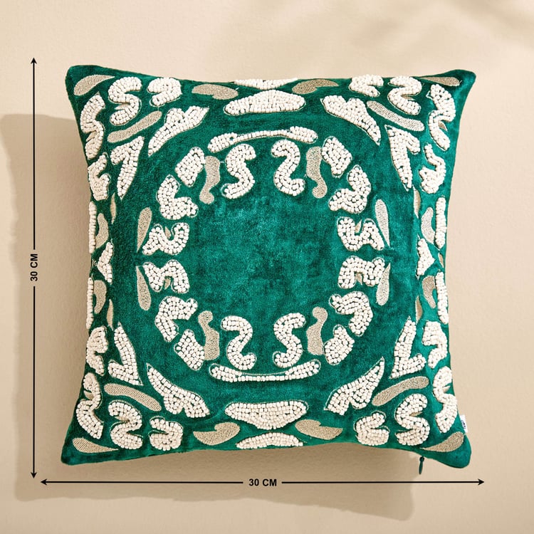 Extravagance Mughal Era Beaded Cushion Cover - 30x30cm