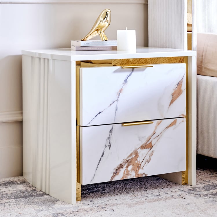 Modern Radiance Bedside Table with Drawers - Cream