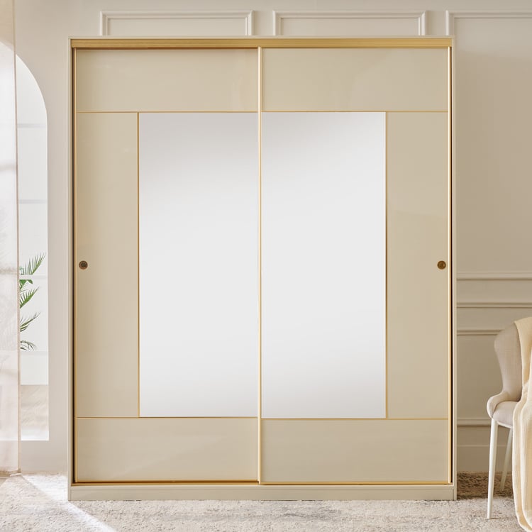 Modern Radiance 2-Door Sliding Wardrobe with Mirrors - Cream