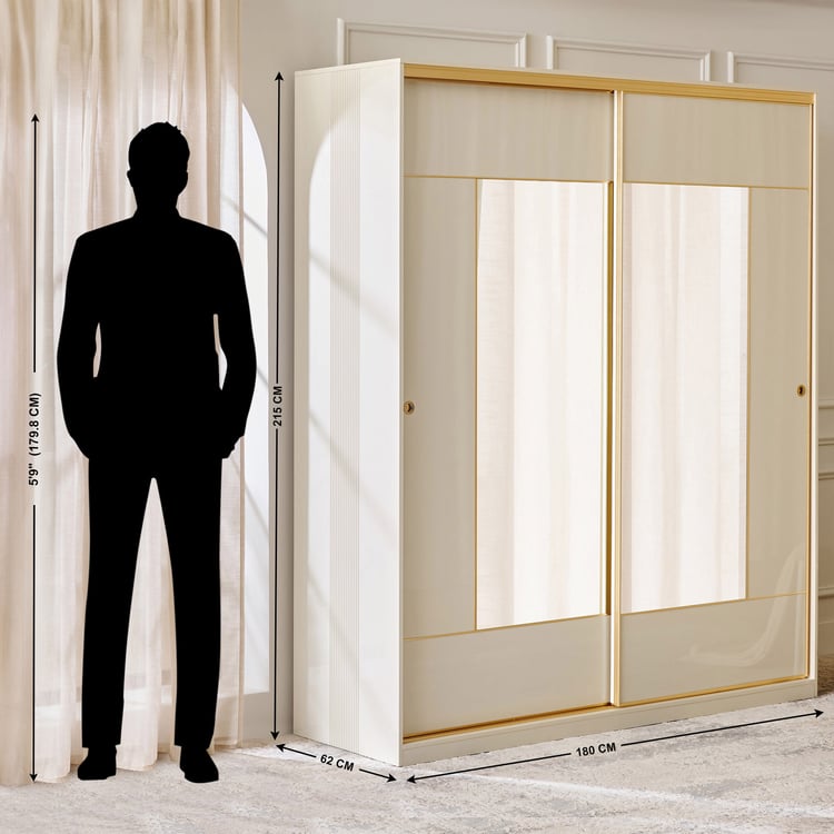 Modern Radiance 2-Door Sliding Wardrobe with Mirrors - Cream