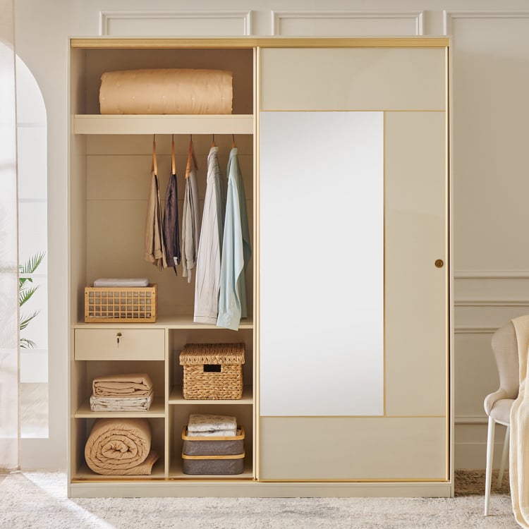 Modern Radiance 2-Door Sliding Wardrobe with Mirrors - Cream