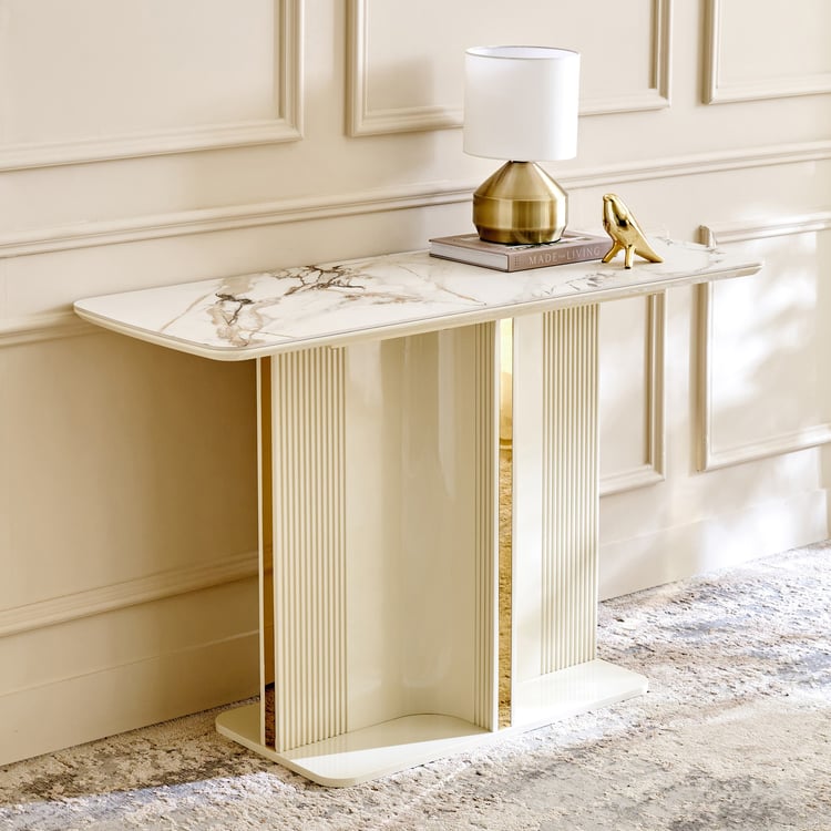 Modern Radiance Ceramic Top Console Table - Cream