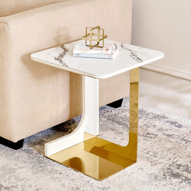 Modern Radiance Ceramic Top Accent Table - Cream