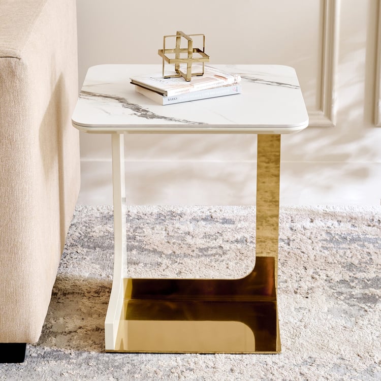 Modern Radiance Ceramic Top Accent Table - Cream