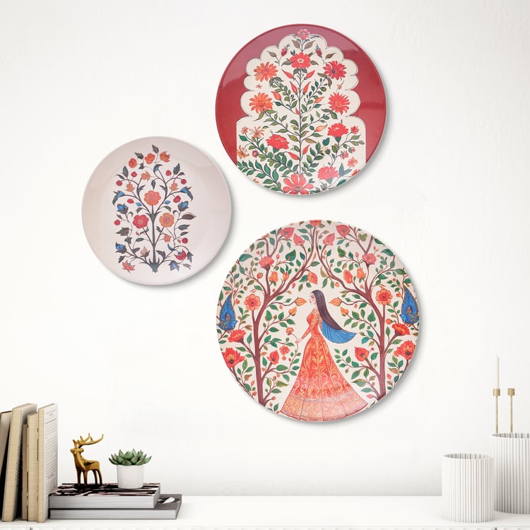 Artesia Regalo Melamine Set of 3 Floral Print Wall Plates