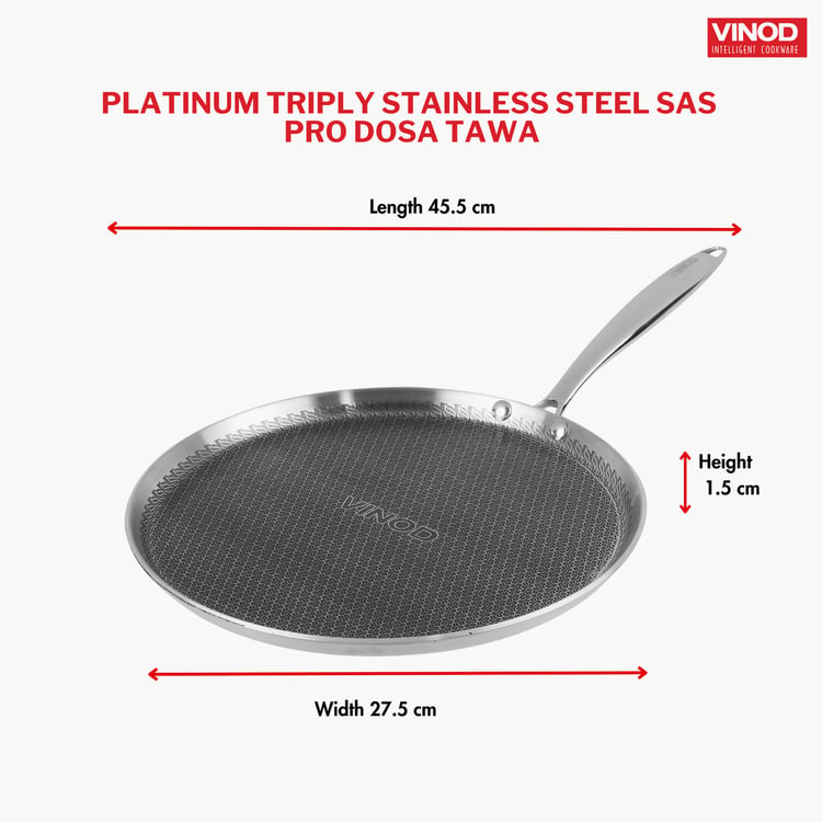 VINOD Platinum Triply Stainless Steel Dosa Tawa- 27.5cm