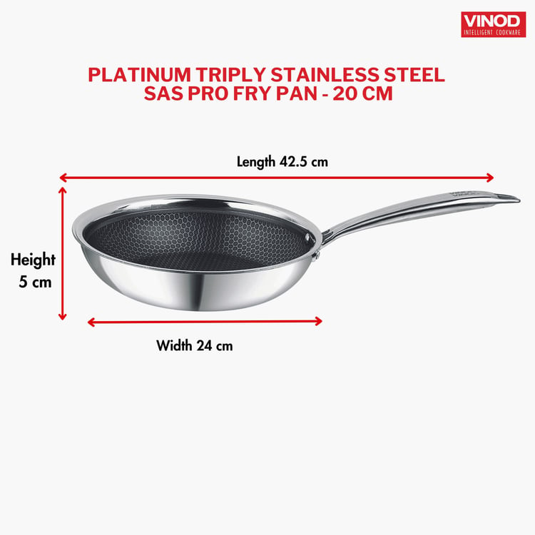 VINOD Platinum Triply Stainless Steel Frying Pan - 20cm