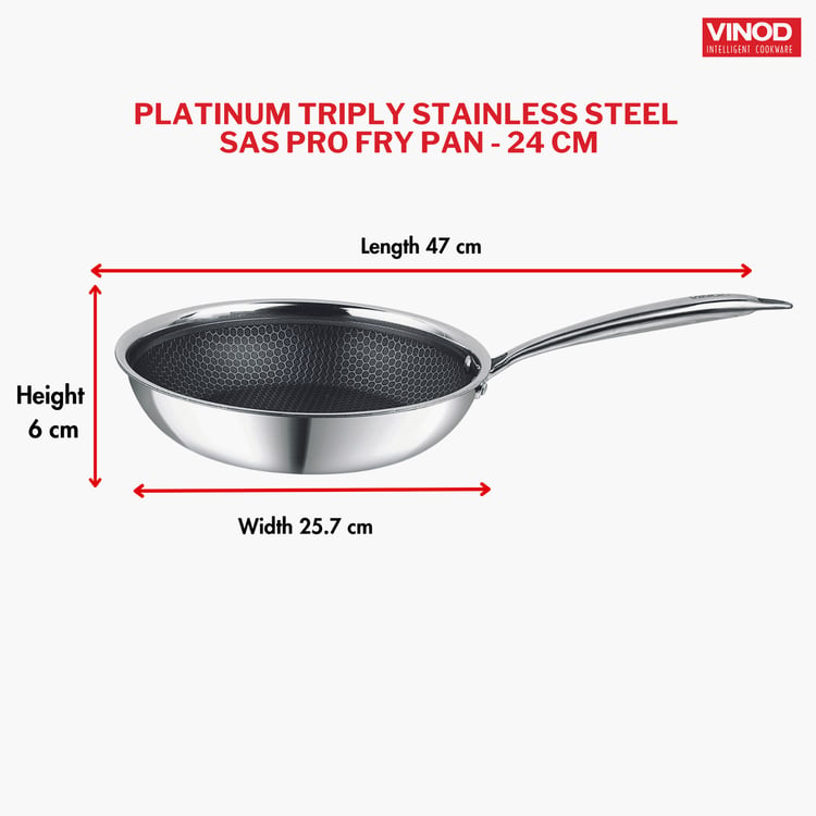 VINOD Platinum Triply Stainless Steel Frying Pan - 24 cm