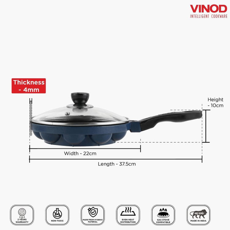 VINOD Zest Aluminium Non-Stick Paniyarakkal with Glass Lid - 22cm