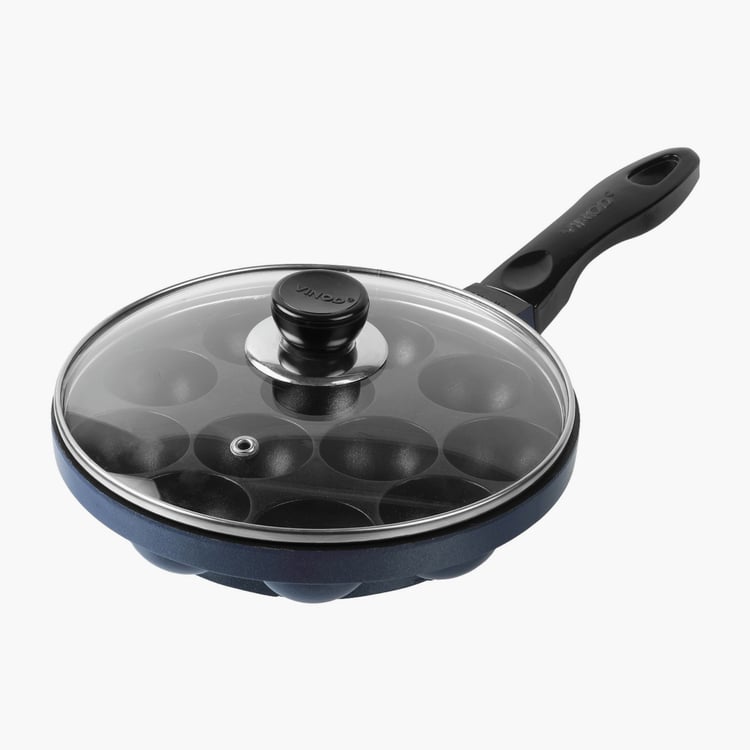 VINOD Zest Aluminium Non-Stick Paniyarakkal with Glass Lid - 22cm