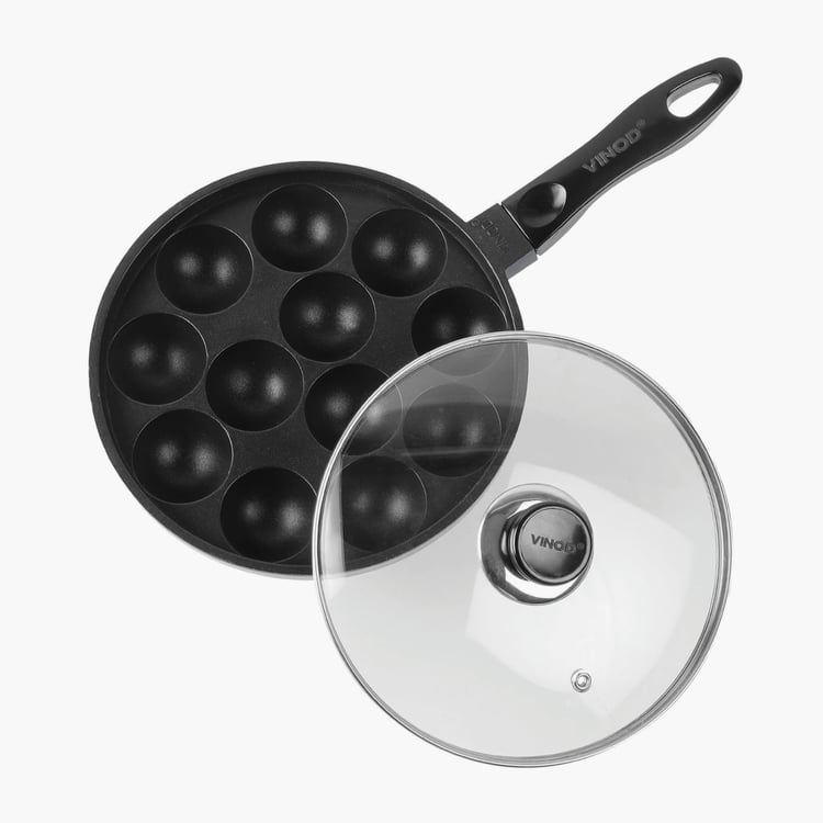 VINOD Zest Aluminium Non-Stick Paniyarakkal with Glass Lid - 22cm