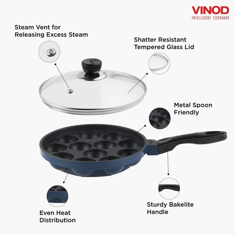 VINOD Zest Aluminium Non-Stick Paniyarakkal with Glass Lid - 22cm