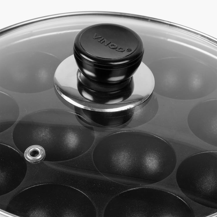 VINOD Zest Aluminium Non-Stick Paniyarakkal with Glass Lid - 22cm