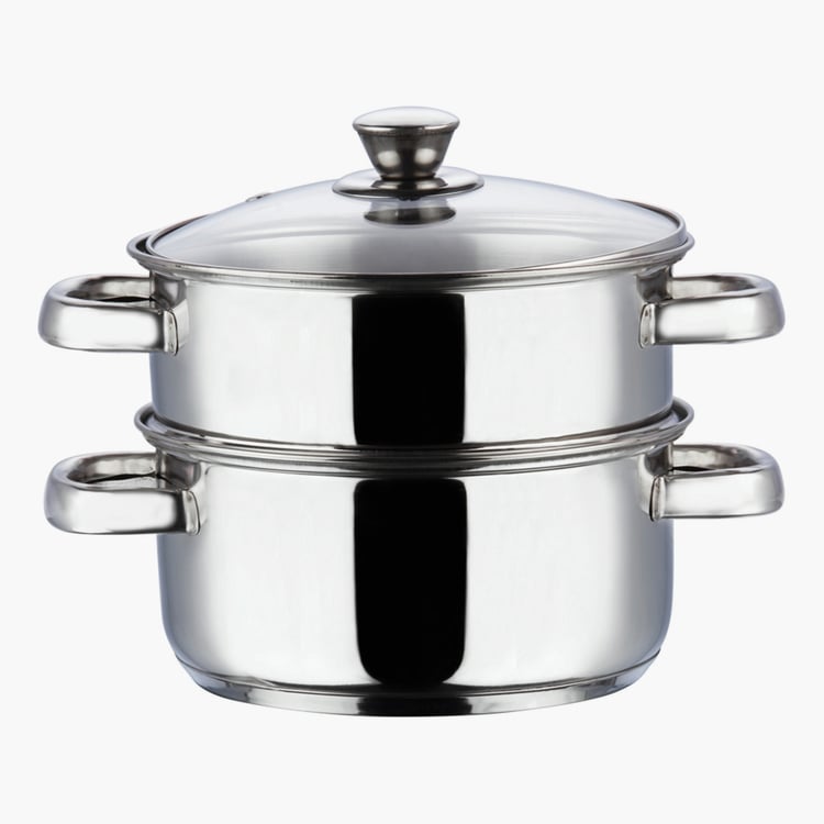 VINOD Stainless Steel 2 Tier Steamer with Glass Lid - 25cm