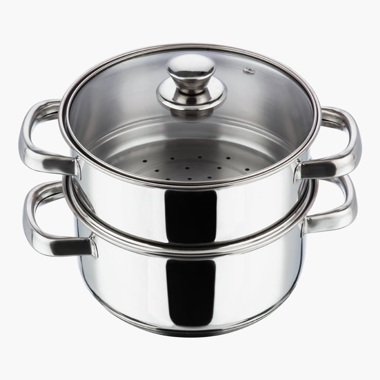 VINOD Stainless Steel 2 Tier Steamer with Glass Lid - 25cm