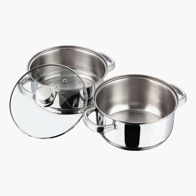 VINOD Stainless Steel 2 Tier Steamer with Glass Lid - 25cm