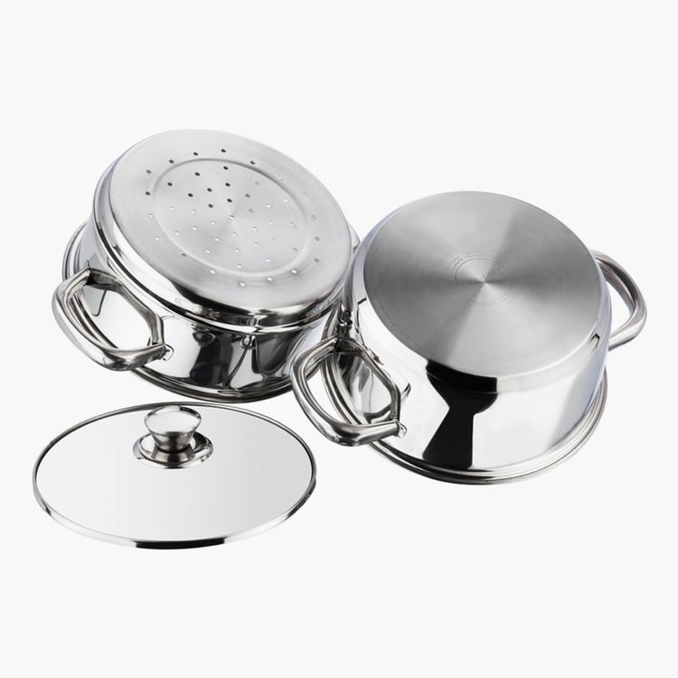 VINOD Stainless Steel 2 Tier Steamer with Glass Lid - 25cm