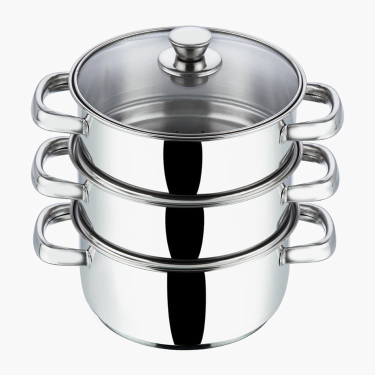 VINOD Stainless Steel 3-Tier Steamer with Lid - 18cm