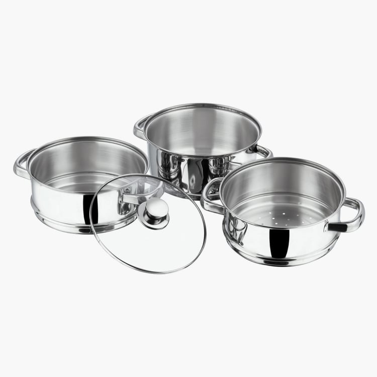 VINOD Stainless Steel 3-Tier Steamer with Lid - 18cm