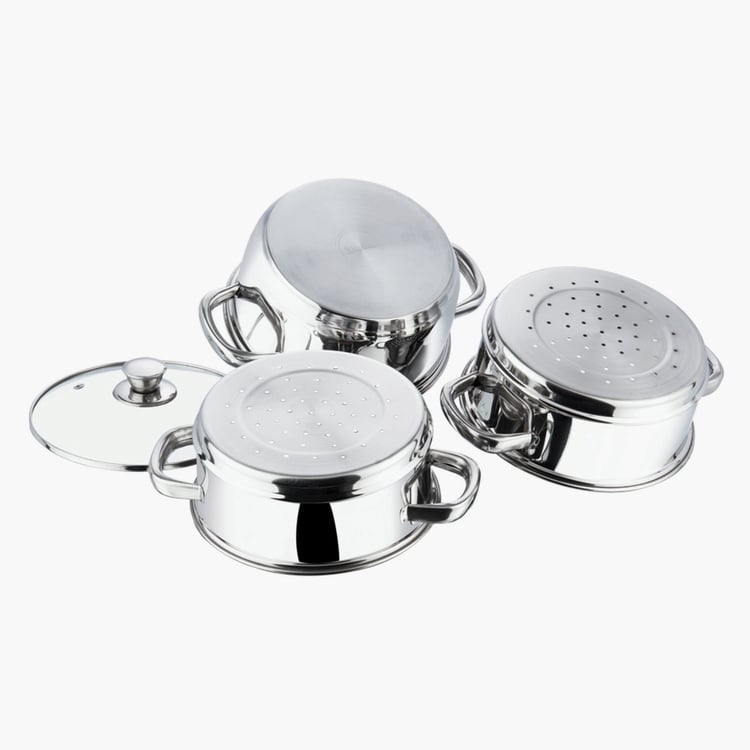 VINOD Stainless Steel 3-Tier Steamer with Lid - 18cm