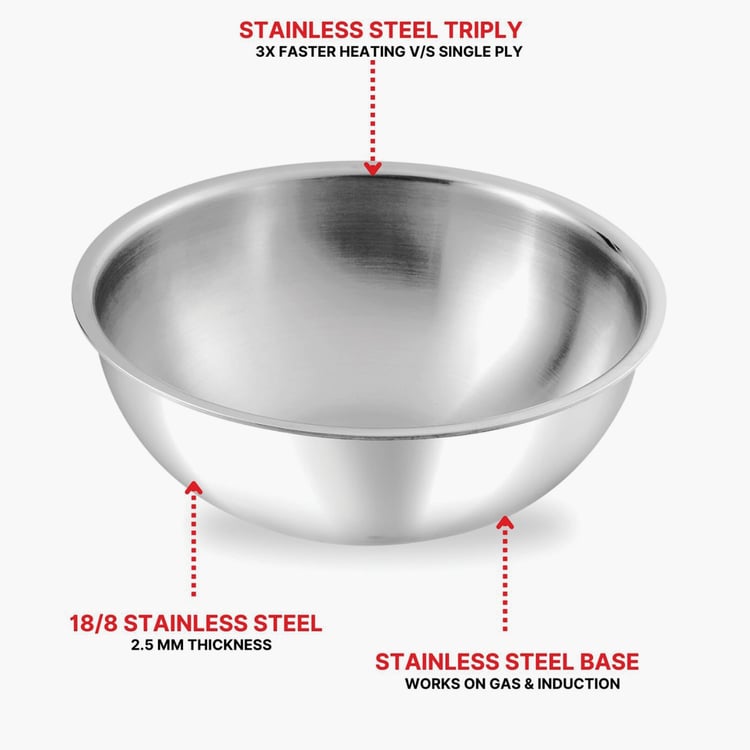 VINOD Platinum Triply Stainless Steel Tasla - 1.1L