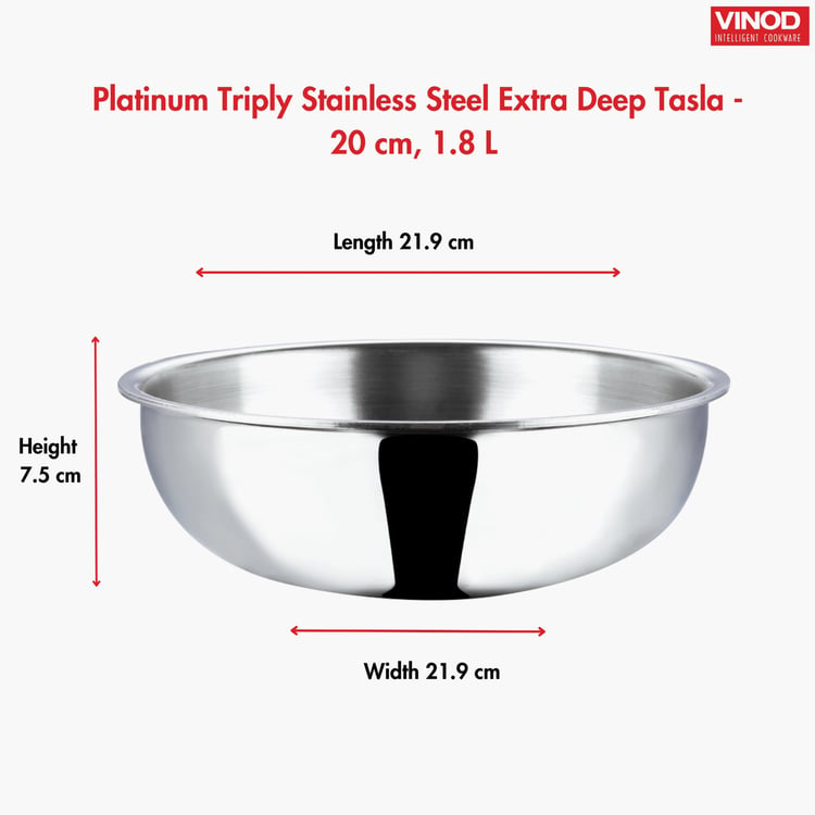 VINOD Platinum Triply Stainless Steel Tasla - 1.5L