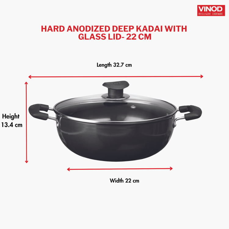 VINOD Aluminium Hard Anodized Kadai with Lid - 2.6L