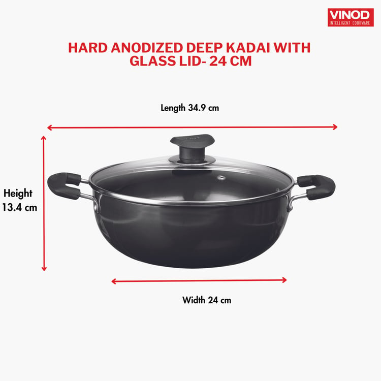 VINOD Aluminium Hard Anodized Deep Kadai with Lid - 3.1L