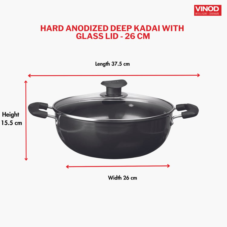 VINOD Aluminium Hard Anodized Kadai with Lid - 4.1L