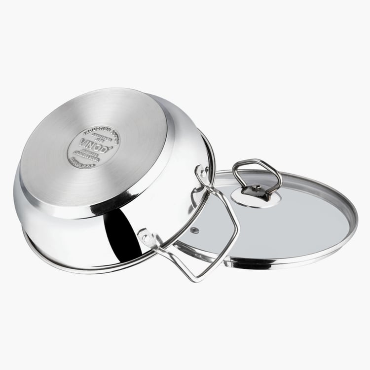 VINOD Stainless Steel Kadai with Glass Lid - 1.7L