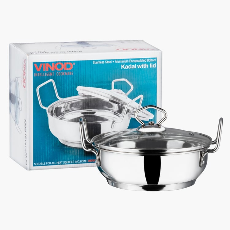 VINOD Stainless Steel Kadai with Glass Lid - 1.7L