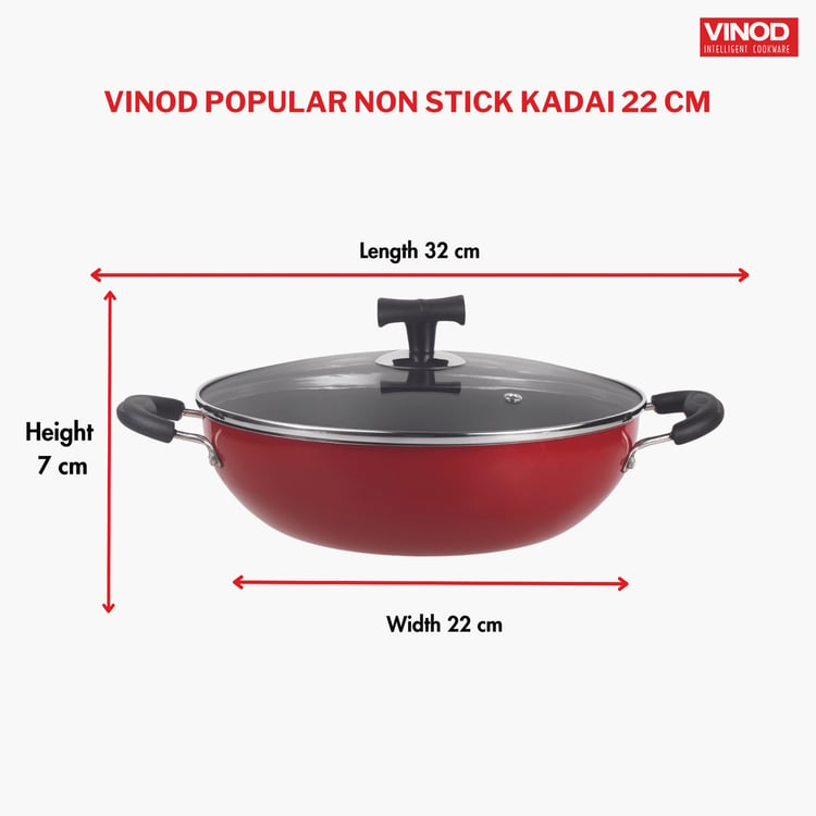 VINOD Popular Aluminium Non-Stick Kadai with Lid - 2L