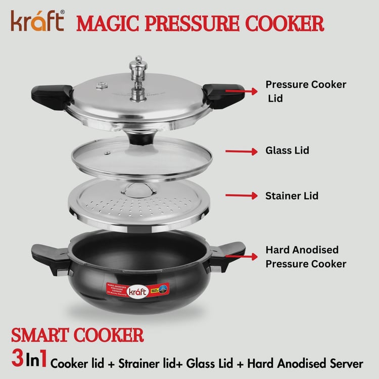 VINOD Magica 3Pcs Stainless Steel Hard Anodized Pressure Cooker - 3.5L