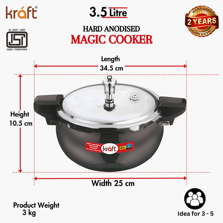 VINOD Magica 3Pcs Stainless Steel Hard Anodized Pressure Cooker - 3.5L