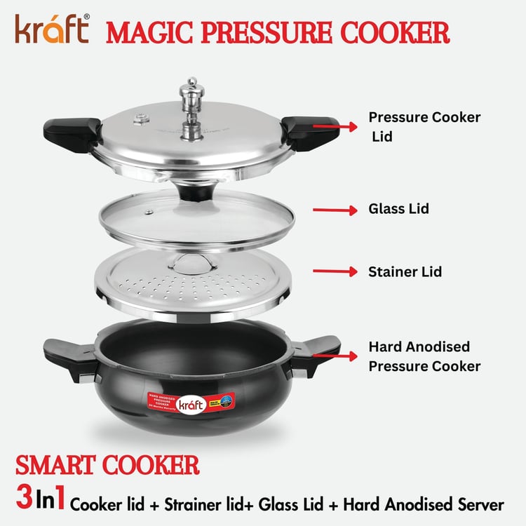 VINOD Magic Stainless Steel Hard Anodized Pressure Cooker Set - 5.5L