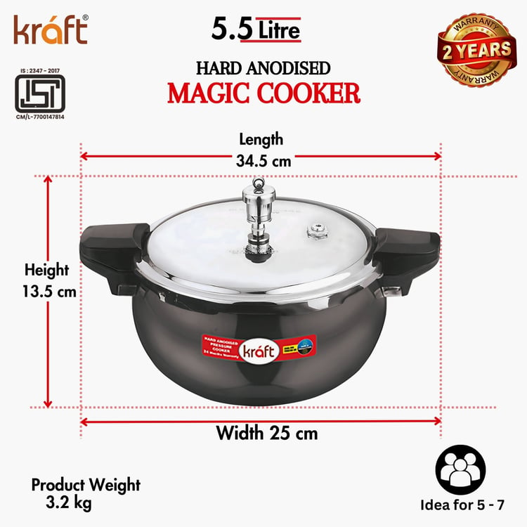 VINOD Magic Stainless Steel Hard Anodized Pressure Cooker Set - 5.5L