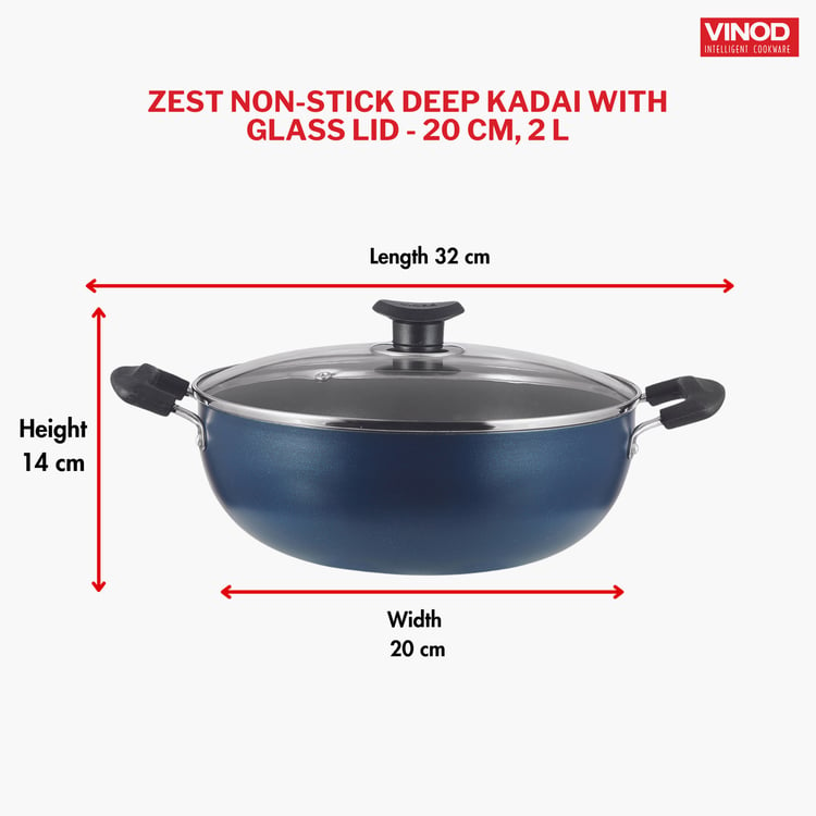 VINOD Zest Aluminium Non-Stick Kadai with Lid - 2L