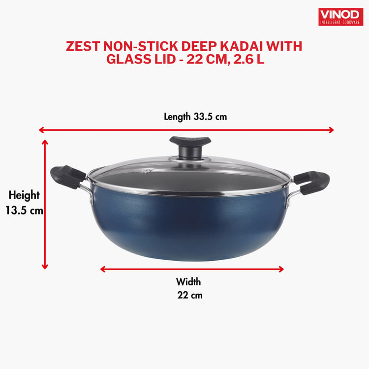 VINOD Zest Aluminium Non-Stick Kadai with Lid - 2.6L