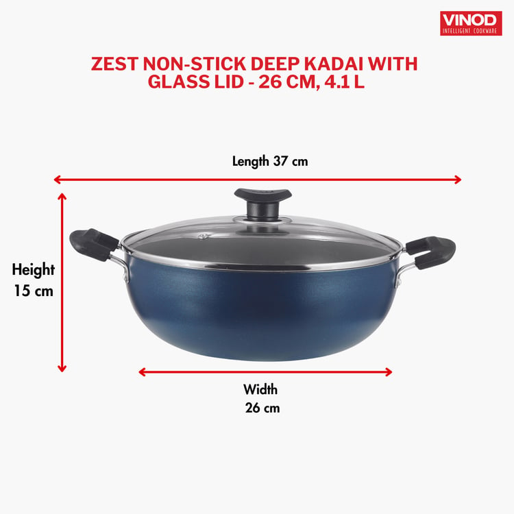 VINOD Zest Aluminium Non-Stick Kadai with Lid - 4.1L