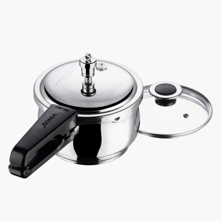 VINOD Splendid Plus 18/8 Stainless Steel Pressure Cooker with Glass Lid - 1.5L