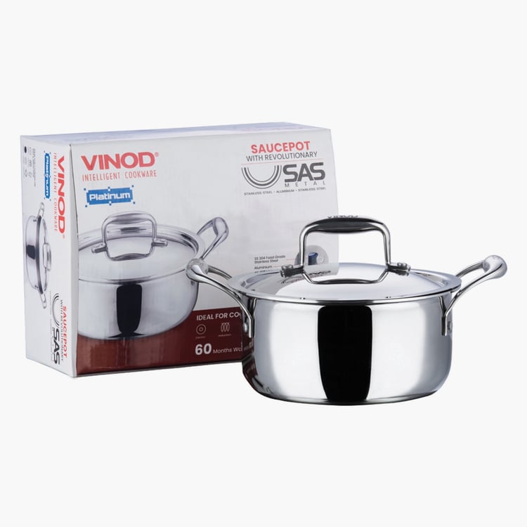 VINOD Platinum Triply Stainless Steel Sauce Pot with Lid - 3L