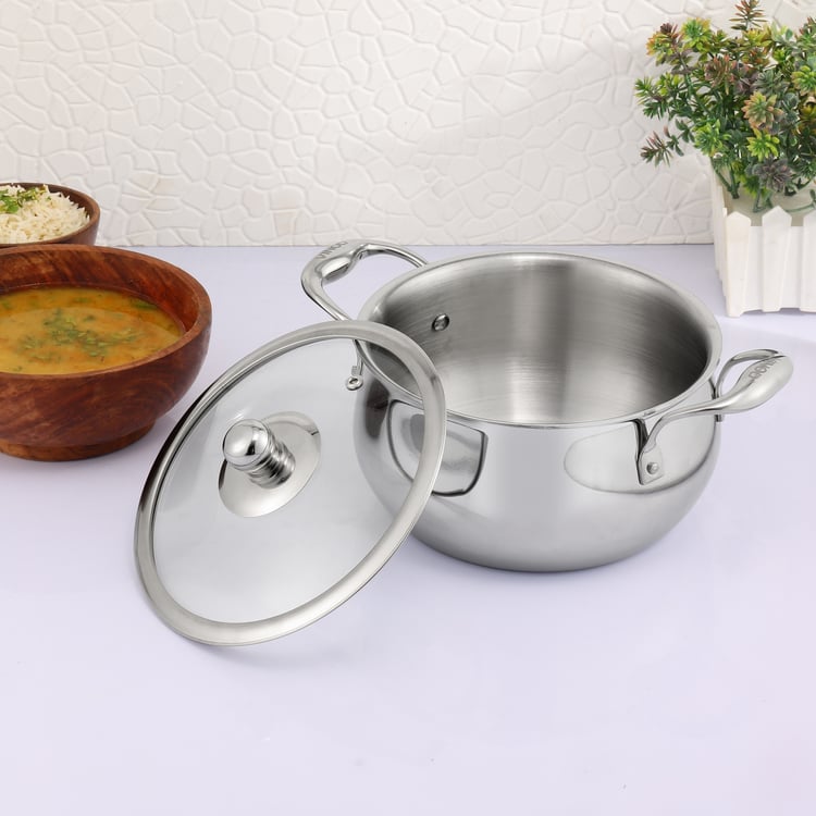 VINOD Platinum Triply Stainless Steel Sauce Pot with Lid - 2.5L