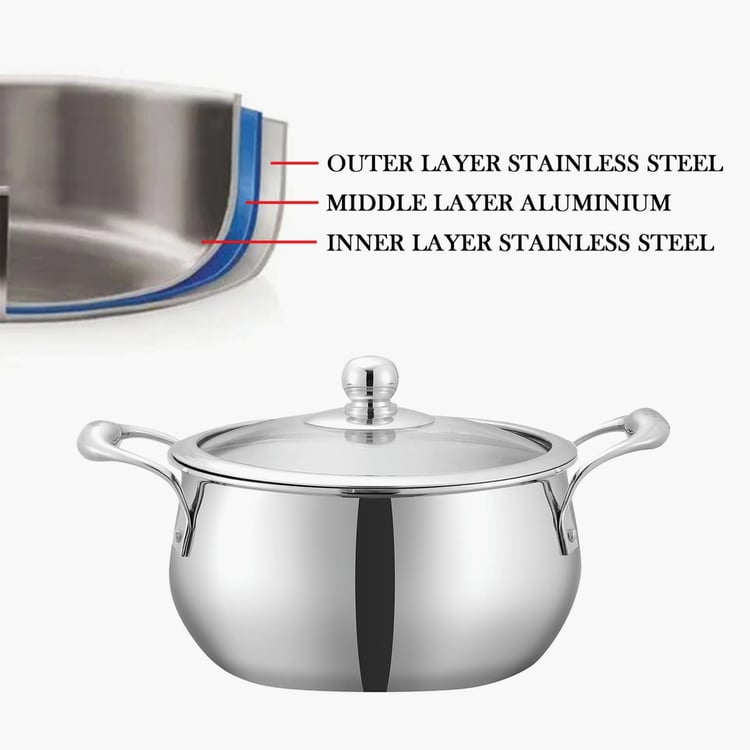 VINOD Platinum Triply Stainless Steel Sauce Pot with Lid - 2.5L