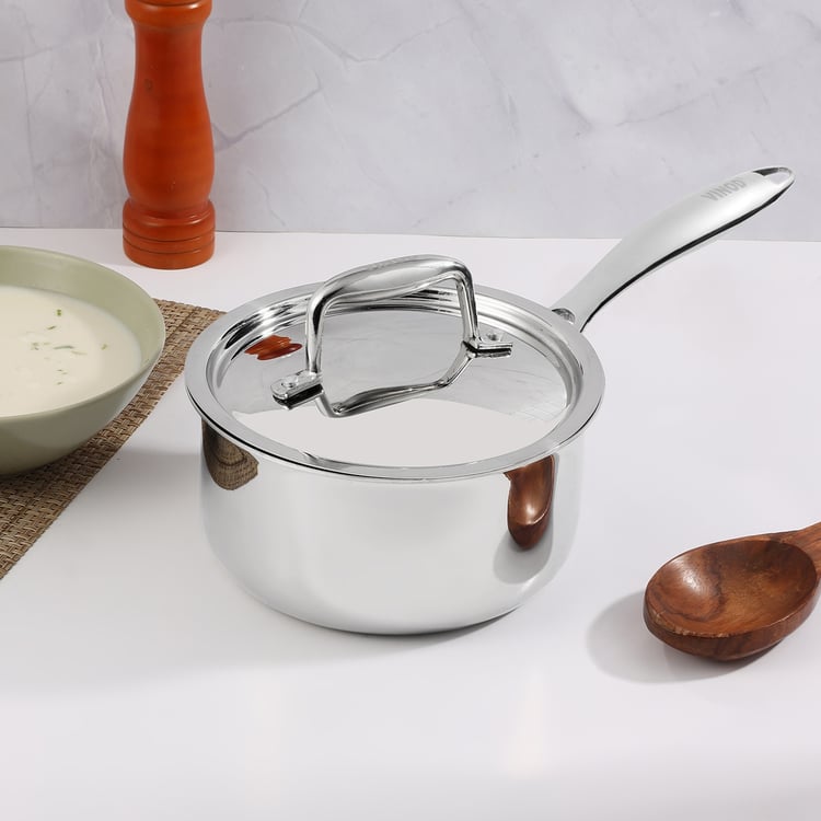 VINOD Platinum Triply Stainless Steel Sauce Pan with Lid - 1.6L