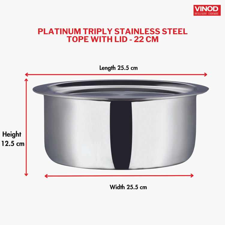 VINOD Platinum Triply Stainless Steel Tope with Lid - 4.7L