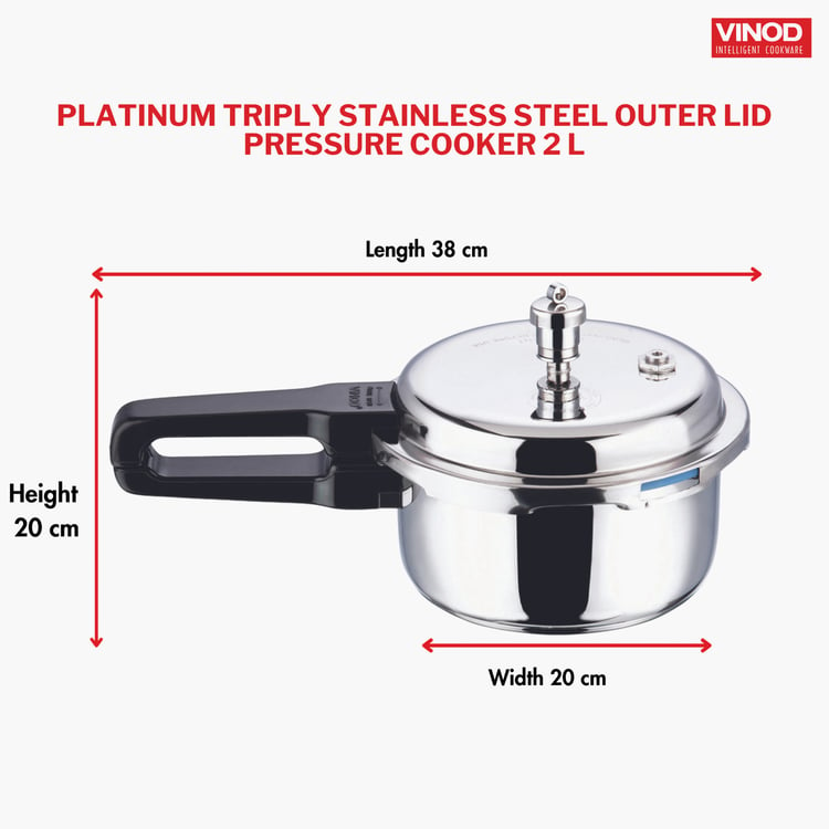 VINOD Platinum Triply Stainless Steel Pressure Cooker - 3L