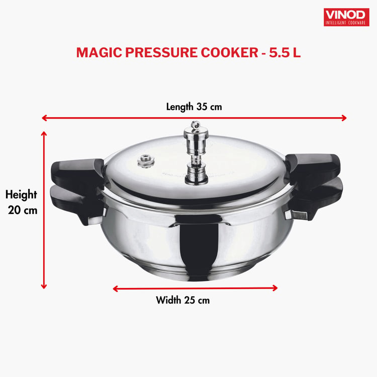 VINOD Magic 3Pcs 18 8 Stainless Steel Pressure Cooker 5.5L